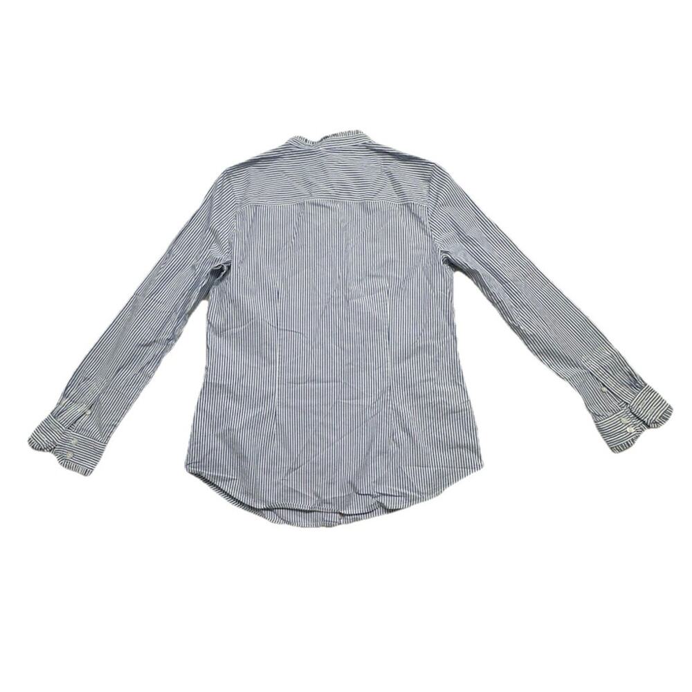 Talbots Womens Small Button Up Ruffle Striped Long Sleeves Blue White - Picture 7 of 7